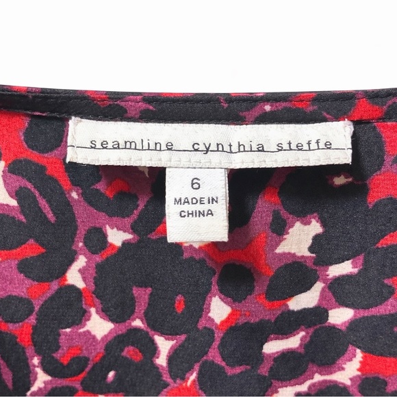 Cynthia Steffe Seamline Red Black Leopard Print Faux Wrap Dress Size 6 NWOT - Picture 2 of 7